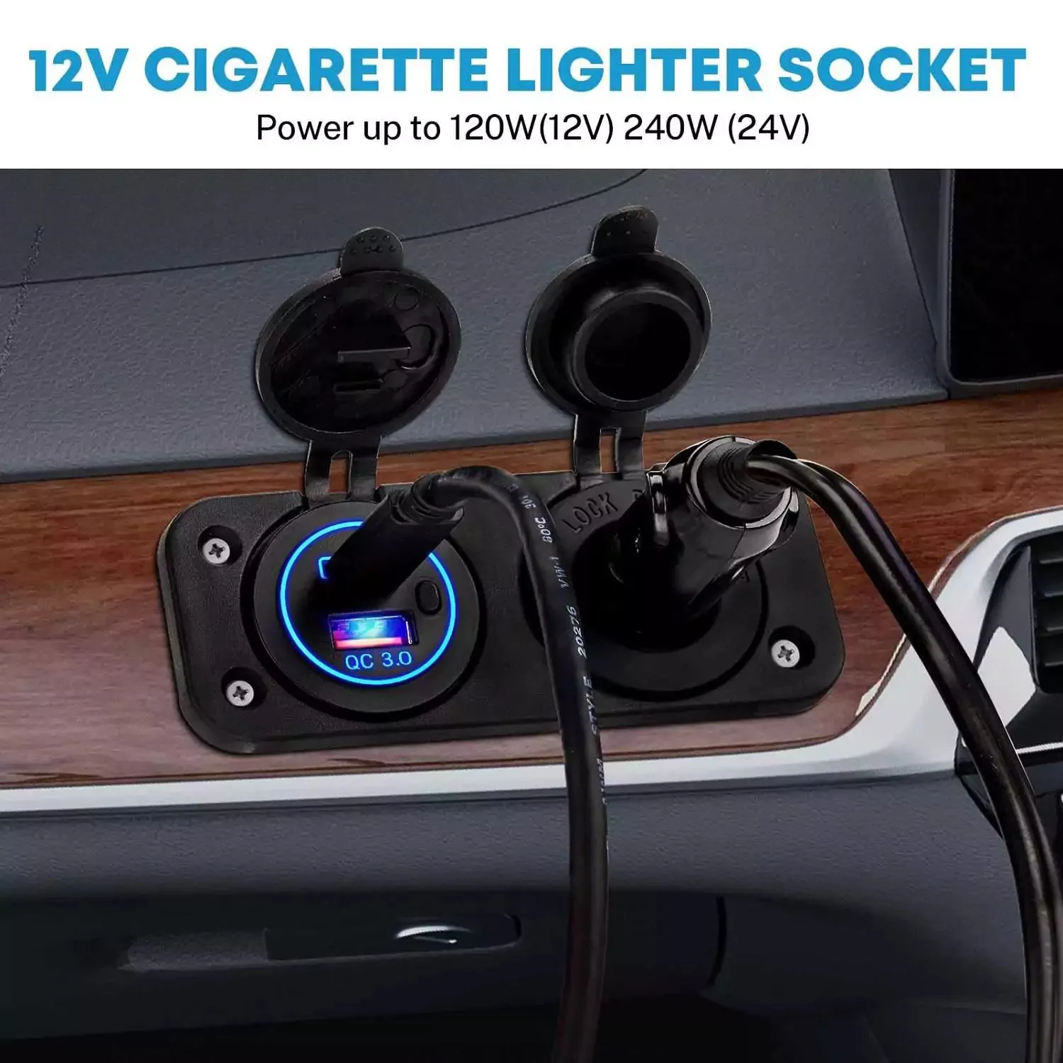 12V Cigarette Lighter Socket, 2 in 1