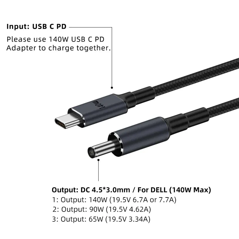 140W USB Type C PD to DC Power Jack: For Dell, HP, Lenovo, Asus, Sony, USB C to Universal Laptop Adapter