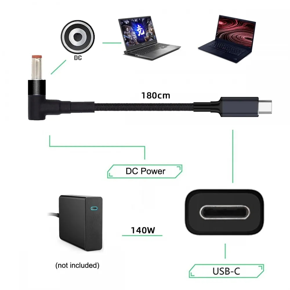 140W USB Type C PD to DC Power Jack: For Dell, HP, Lenovo, Asus, Sony, USB C to Universal Laptop Adapter