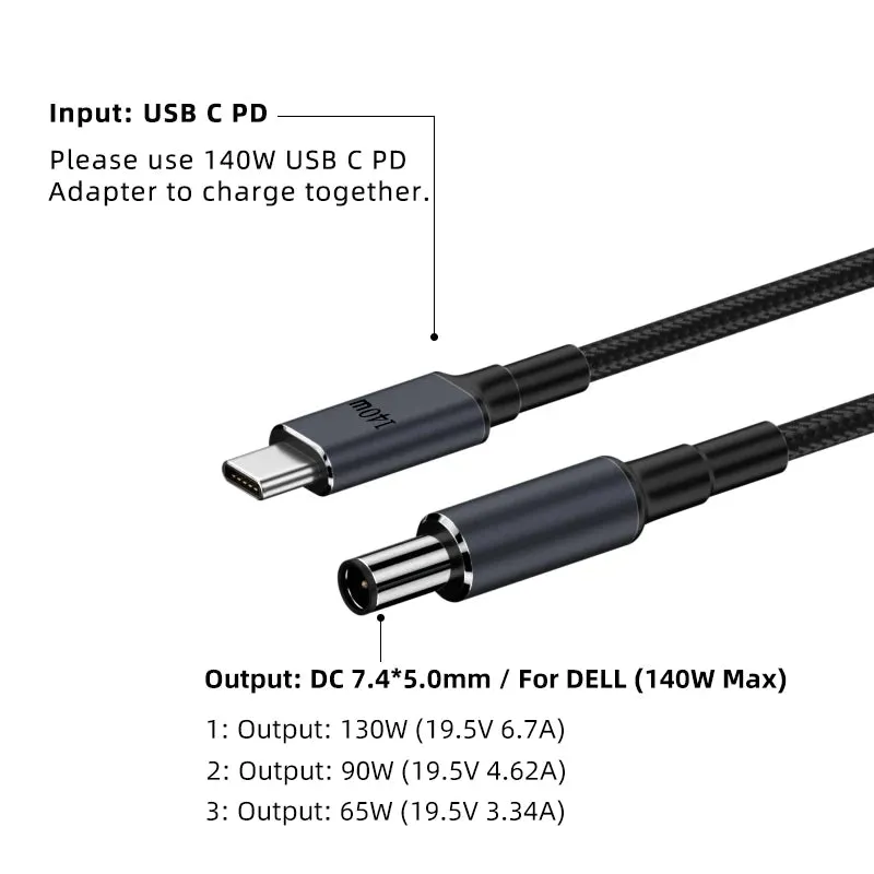 140W USB Type C PD to DC Power Jack: For Dell, HP, Lenovo, Asus, Sony, USB C to Universal Laptop Adapter