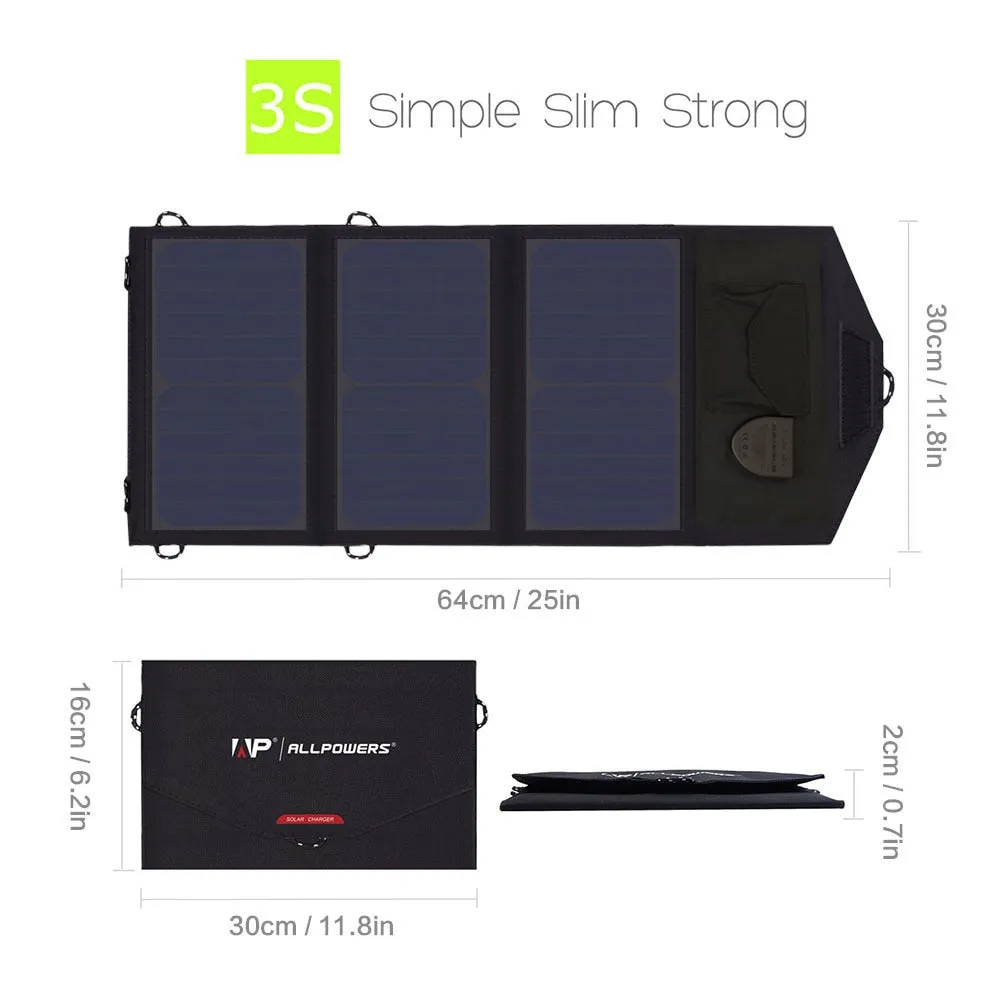 18V 21W Solar Charger Solar Panel Waterproof Foldable Solar Power Bank for 12v Car Battery Mobile Phone Outdoor Hiking