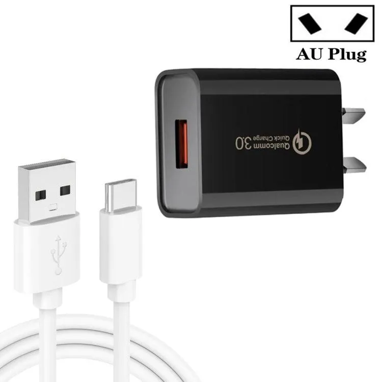 18W QC3.0 USB Fast Charger with 1m Type-C Cable - AU Plug