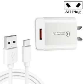 18W QC3.0 USB Fast Charger with 1m Type-C Cable - AU Plug