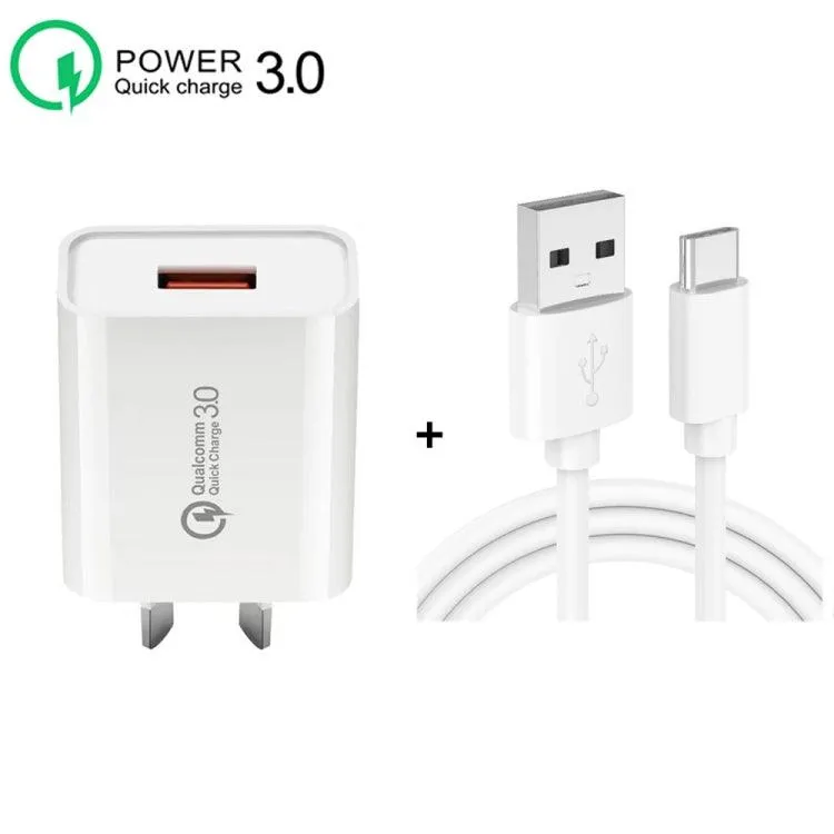 18W QC3.0 USB Fast Charger with 1m Type-C Cable - AU Plug