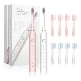 2-Pack Sonic Rechargeable Electric Toothbrush with 8 Brush Heads