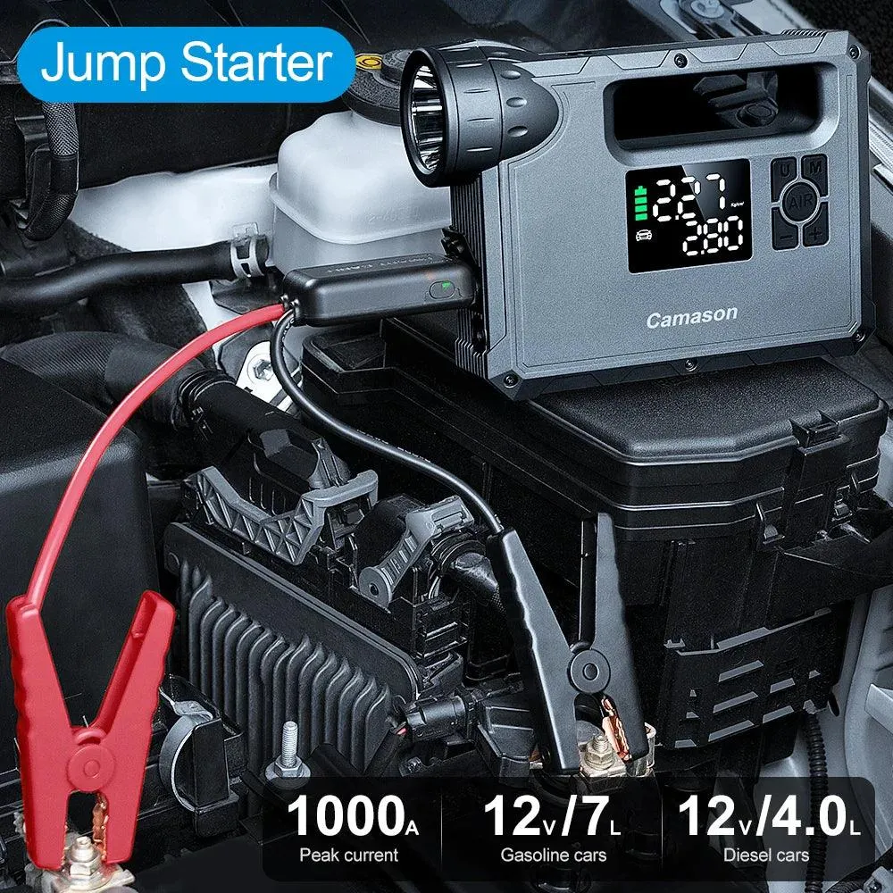 2000A Portable Car Jump Starter with Air Compressor & Flashlight - Ultimate Emergency Power Bank