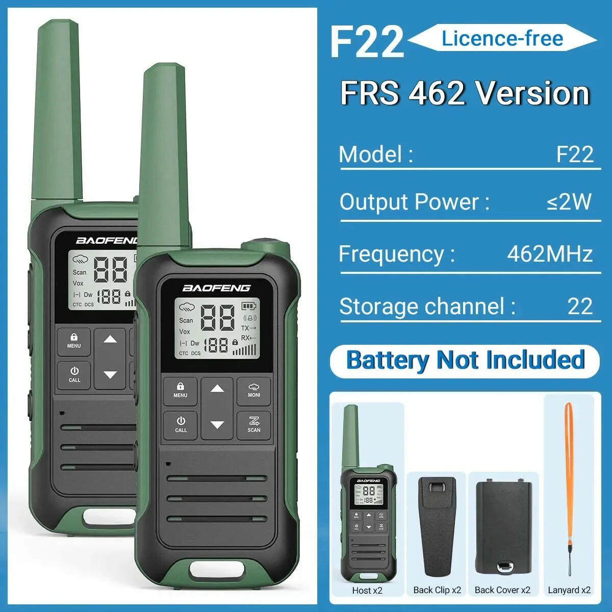 2Pcs Baofeng F22 PMR446 FRS Mini Walkie Talkie Licence-free Portable VOX Type-C Charger Long Range 2-Way Radio for Camping Hotel