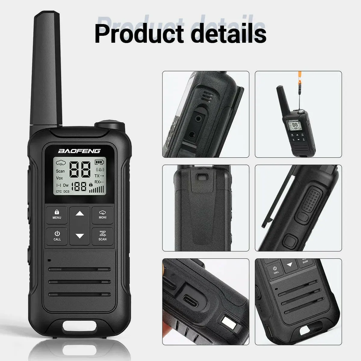 2Pcs Baofeng F22 PMR446 FRS Mini Walkie Talkie Licence-free Portable VOX Type-C Charger Long Range 2-Way Radio for Camping Hotel