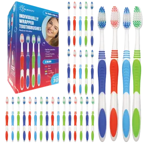 30 Travel Toothbrushes Bulk - Individually Wrapped