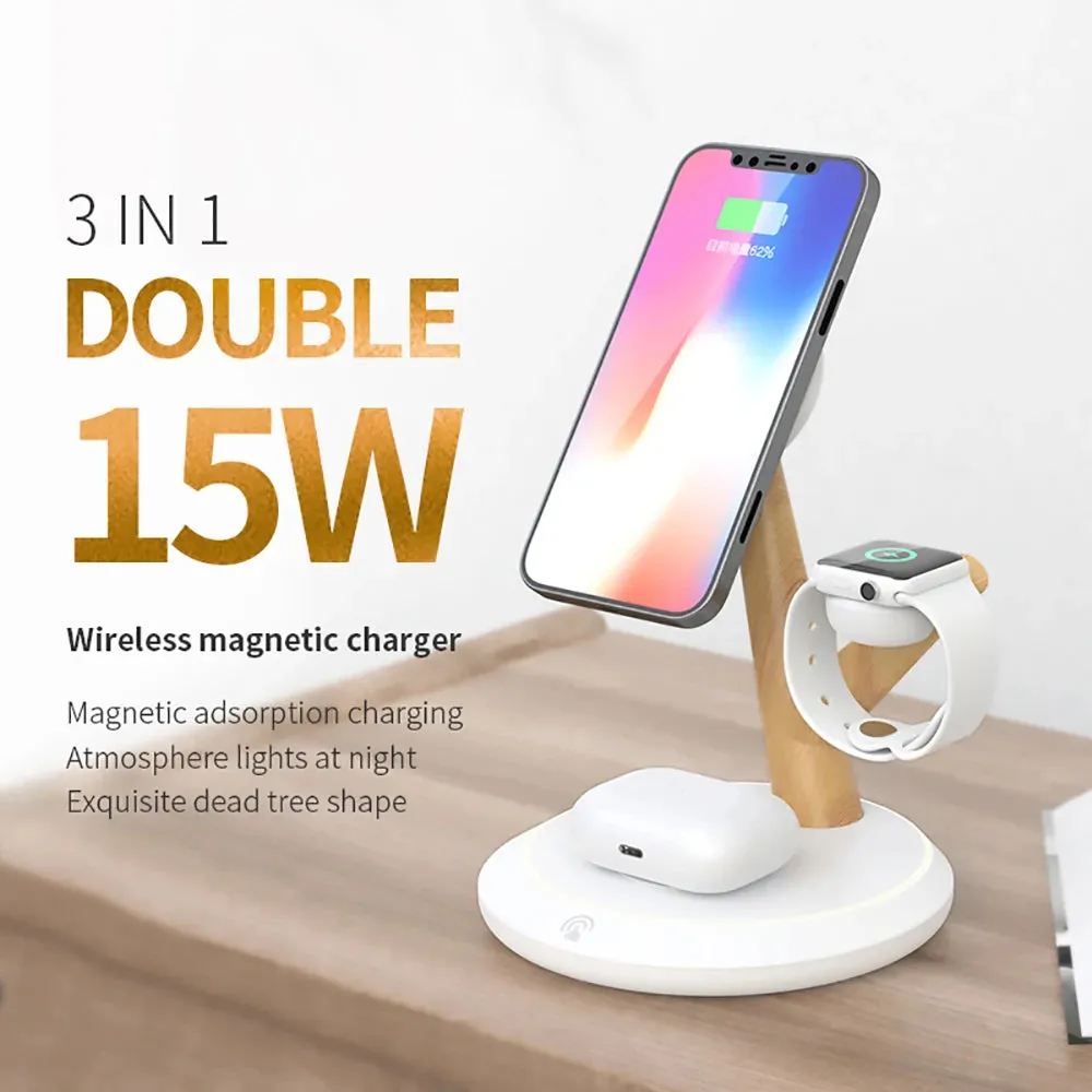 3in1 Magnetic Wireless Charger Stand for iPhone, Apple Watch and Airpods