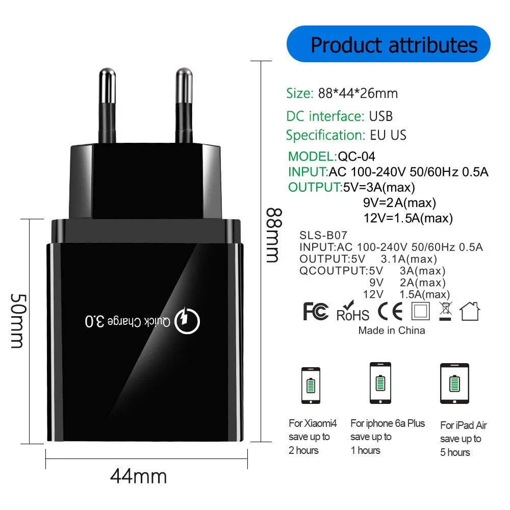 48W Quick Charge 4.0 3.0 4 Port USB Charger USB Fast Charger QC4.0 QC3.0 For Samsung S10 A50 Xiaomi Mi9 iPhone X 7 Wall Adapter