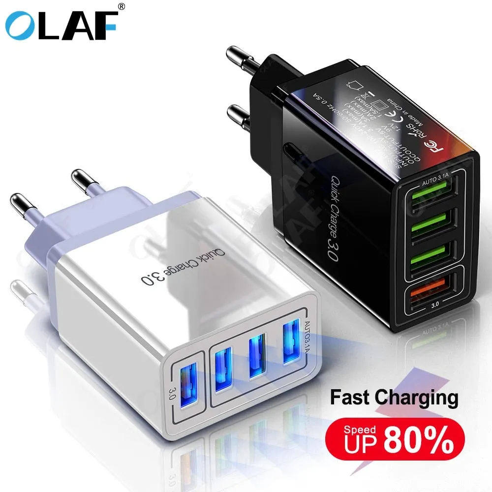 48W Quick Charge 4.0 3.0 4 Port USB Charger USB Fast Charger QC4.0 QC3.0 For Samsung S10 A50 Xiaomi Mi9 iPhone X 7 Wall Adapter