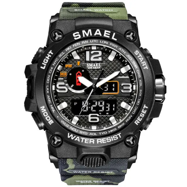 50M Water Resitant Clock Alarm 1545D Dual Display Wristwatch Quartz Military Watch Sport New Mens Watch