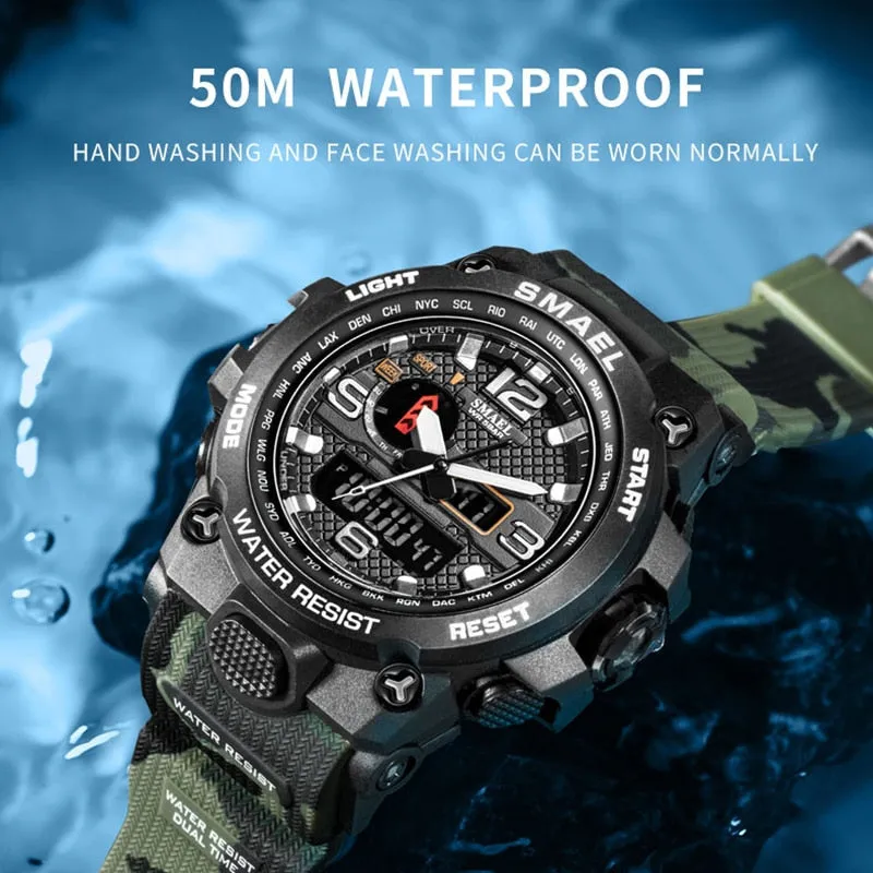 50M Water Resitant Clock Alarm 1545D Dual Display Wristwatch Quartz Military Watch Sport New Mens Watch