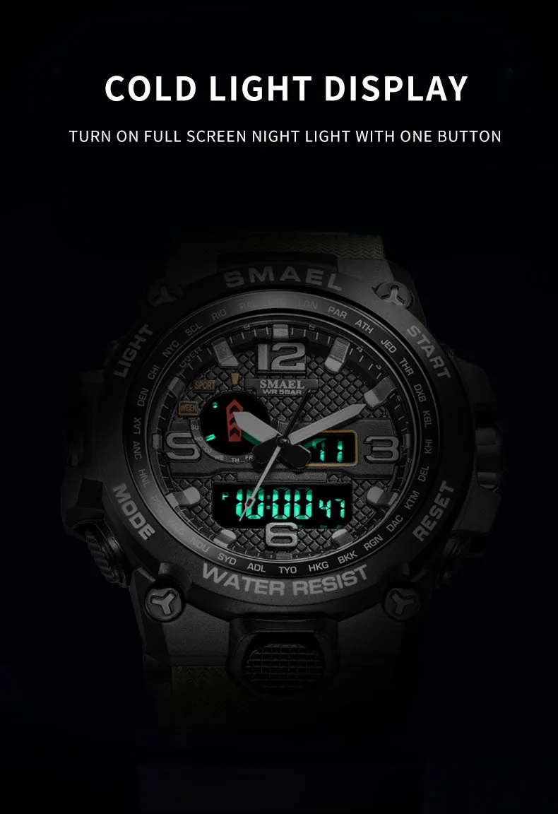 50M Water Resitant Clock Alarm 1545D Dual Display Wristwatch Quartz Military Watch Sport New Mens Watch