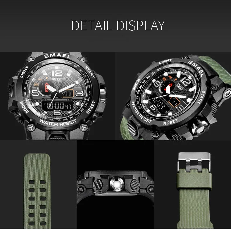 50M Water Resitant Clock Alarm 1545D Dual Display Wristwatch Quartz Military Watch Sport New Mens Watch