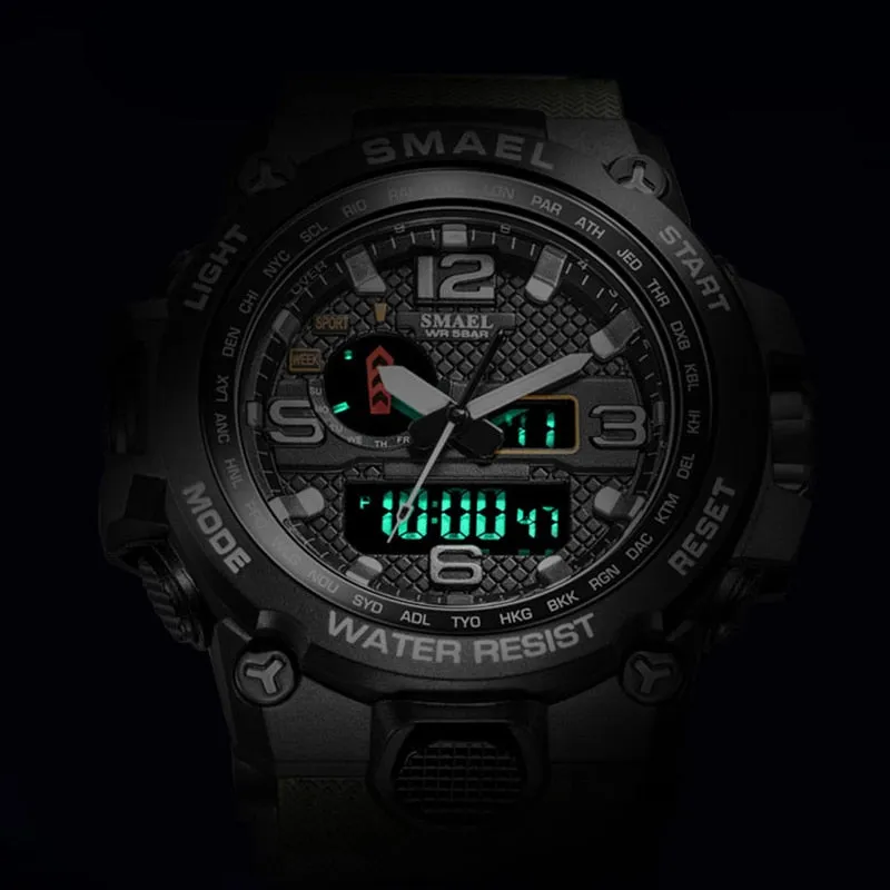 50M Water Resitant Clock Alarm 1545D Dual Display Wristwatch Quartz Military Watch Sport New Mens Watch