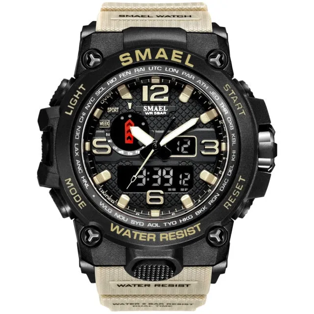 50M Water Resitant Clock Alarm 1545D Dual Display Wristwatch Quartz Military Watch Sport New Mens Watch