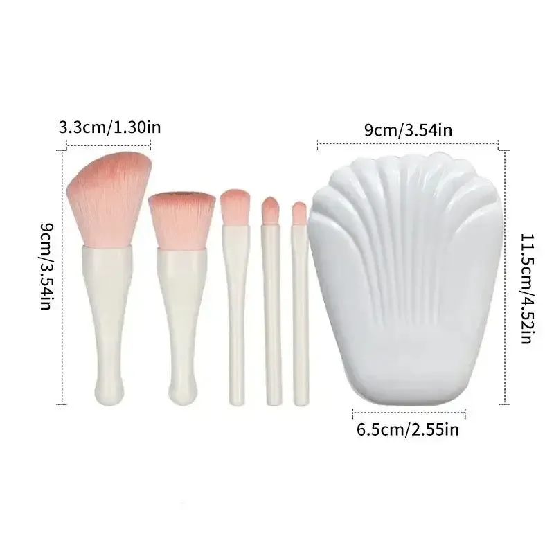 5pcs Sea Shell Portable Makeup Brush Set HD Mirror Soft Fiber Hair Beauty Brush