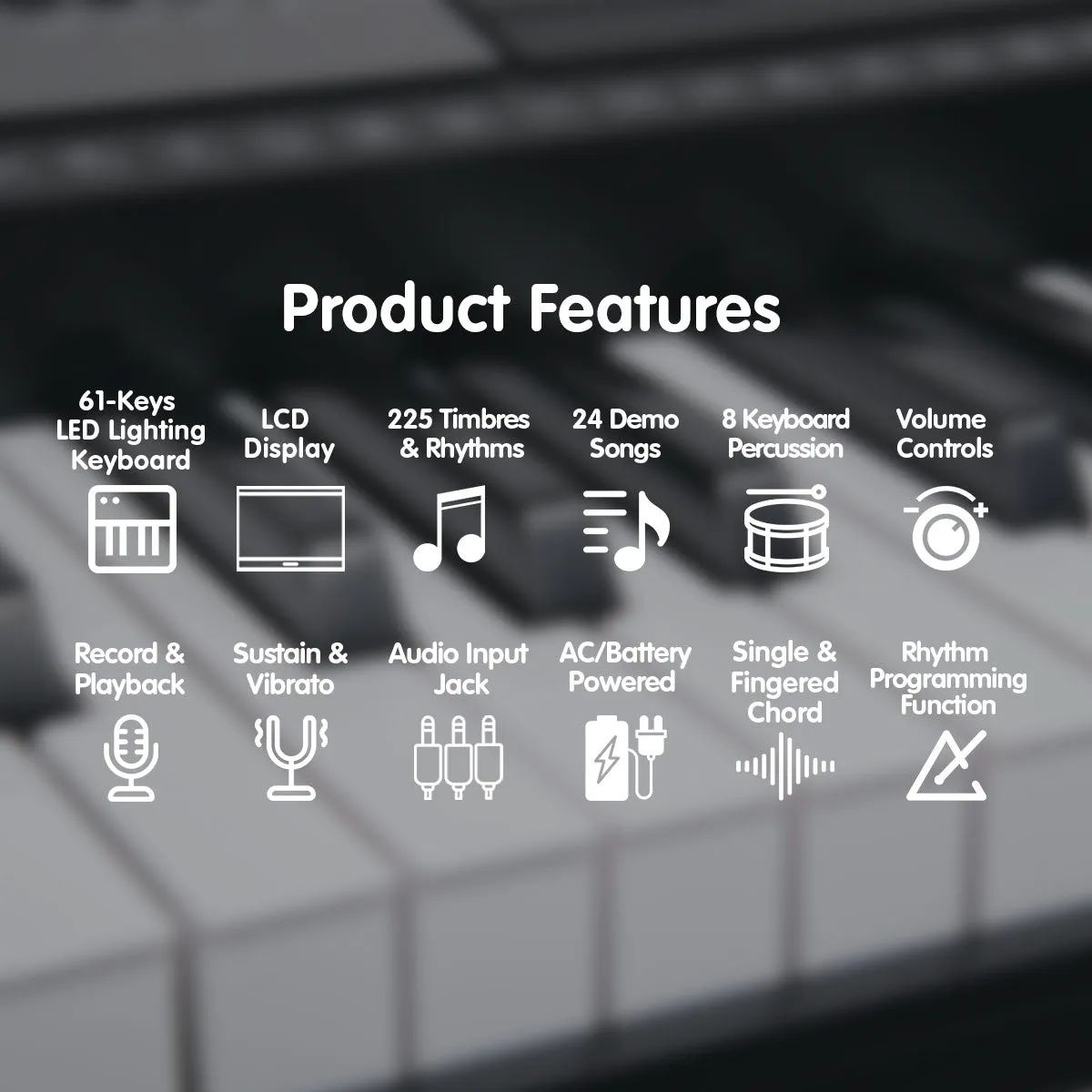 61-Key LED Keyboard with Stand, 255 Timbres & Rhythms