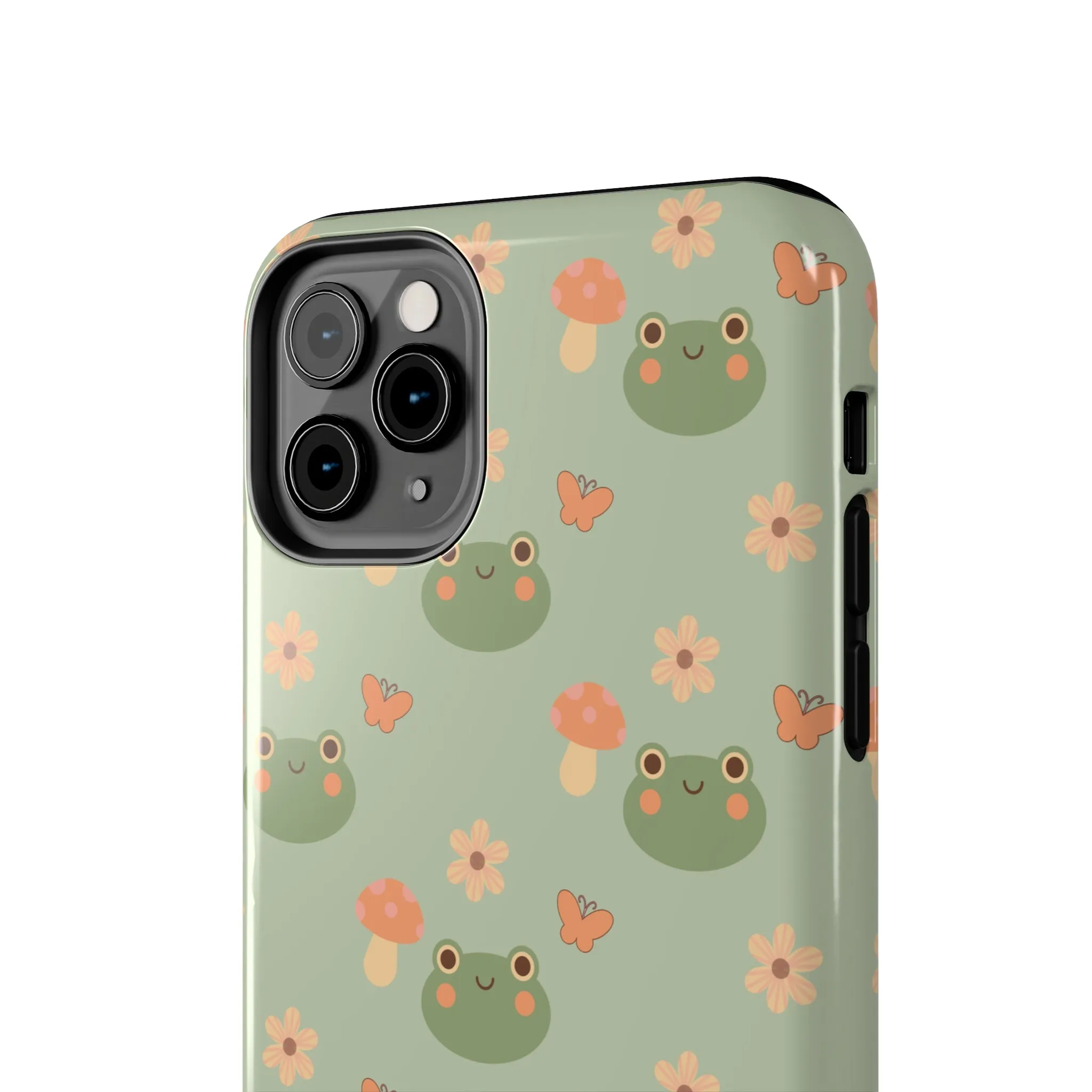 Adorable Frogs and Mushrooms iPhone Case, Cute Pastel Green Aesthetic, Protective Phone Accessory, Tough iPhone Case