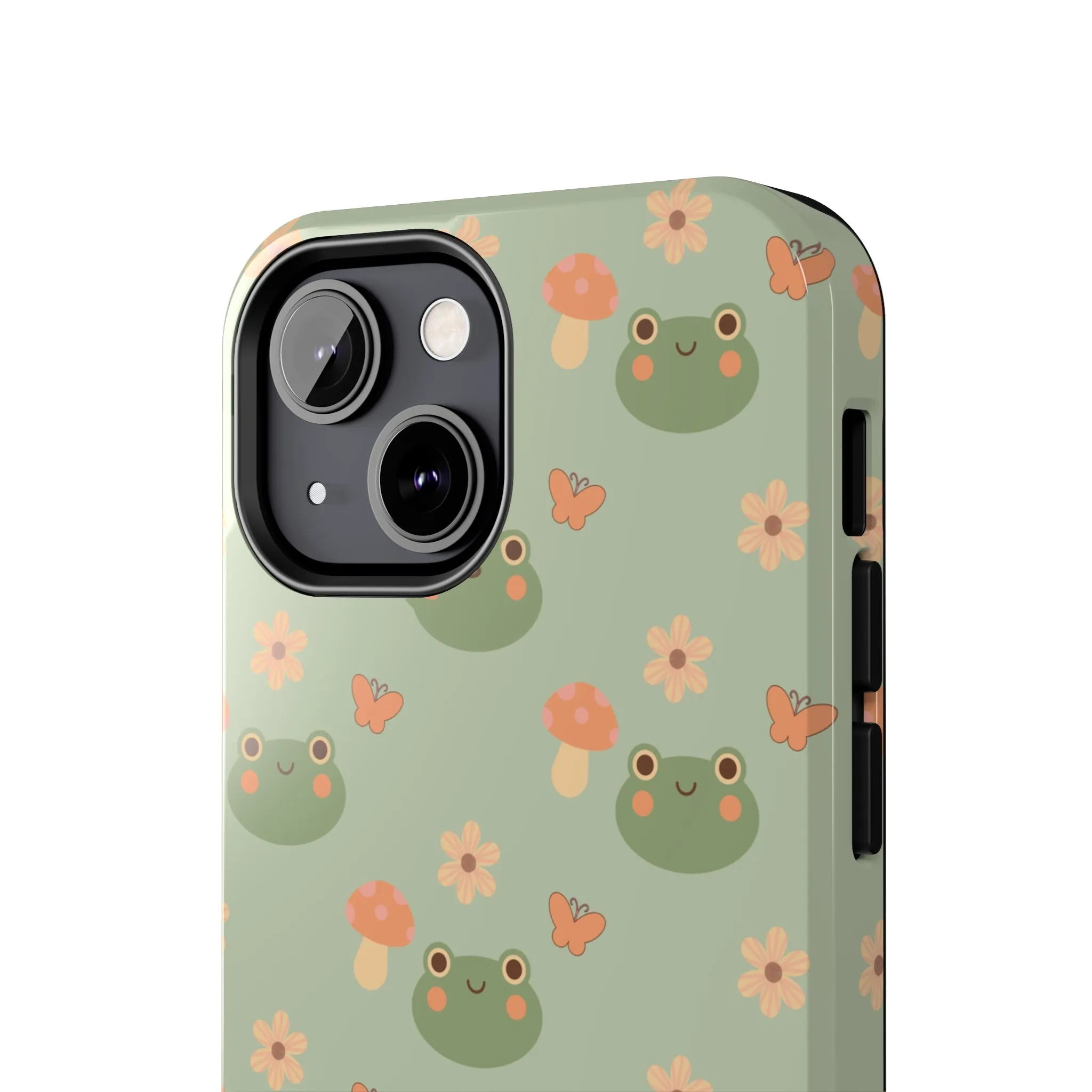 Adorable Frogs and Mushrooms iPhone Case, Cute Pastel Green Aesthetic, Protective Phone Accessory, Tough iPhone Case