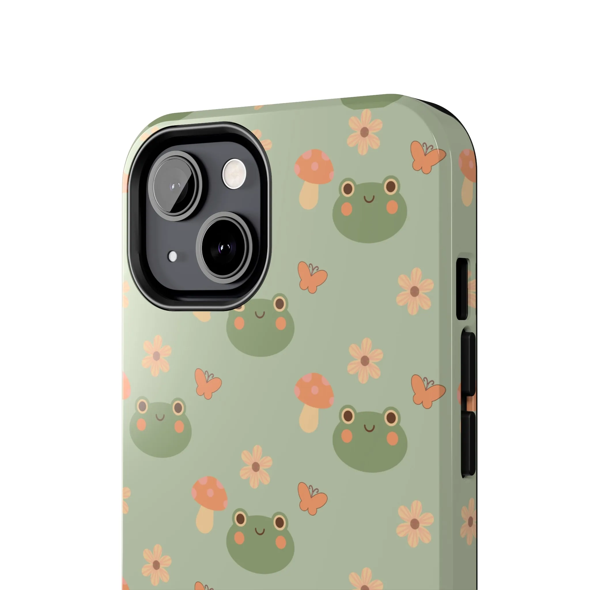 Adorable Frogs and Mushrooms iPhone Case, Cute Pastel Green Aesthetic, Protective Phone Accessory, Tough iPhone Case