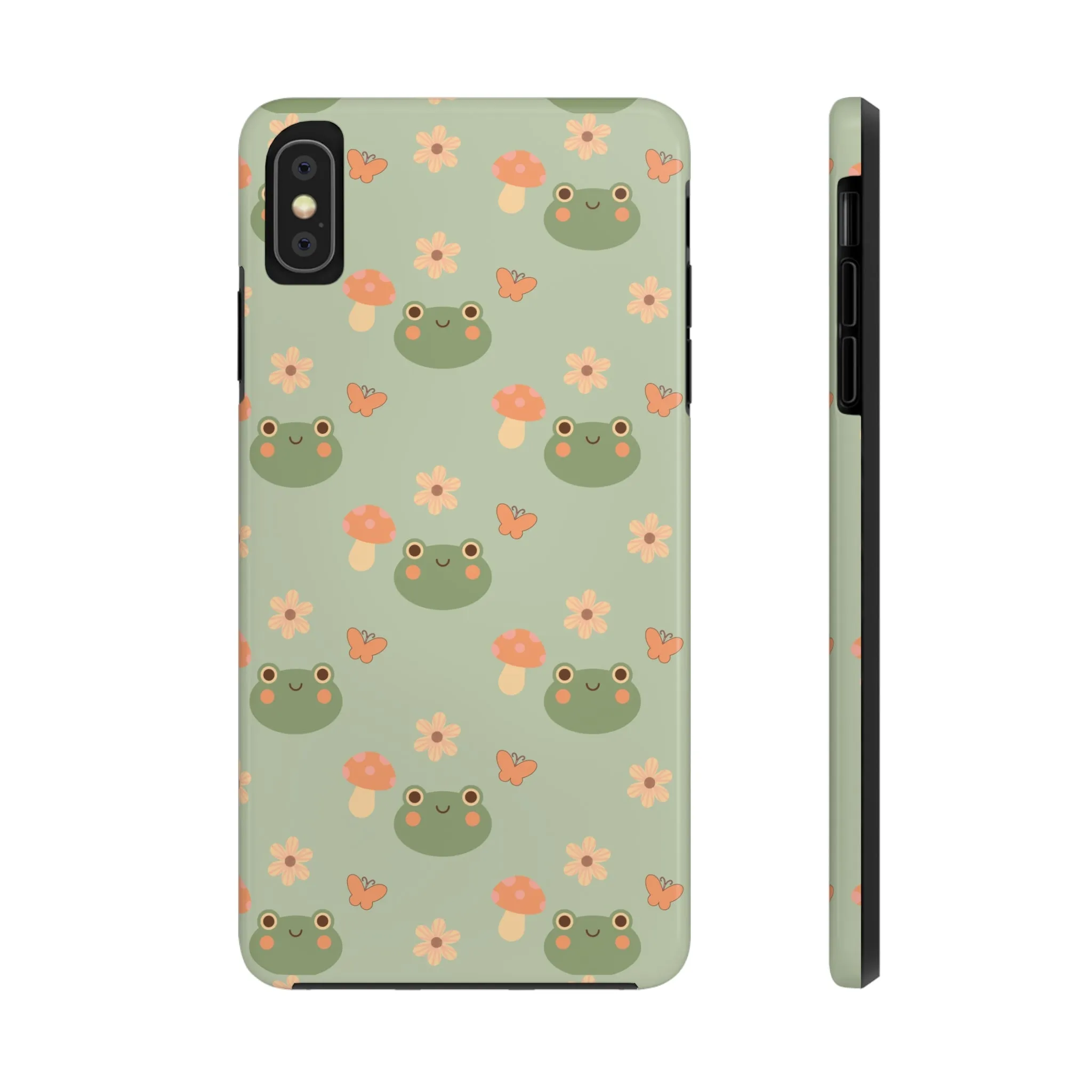 Adorable Frogs and Mushrooms iPhone Case, Cute Pastel Green Aesthetic, Protective Phone Accessory, Tough iPhone Case