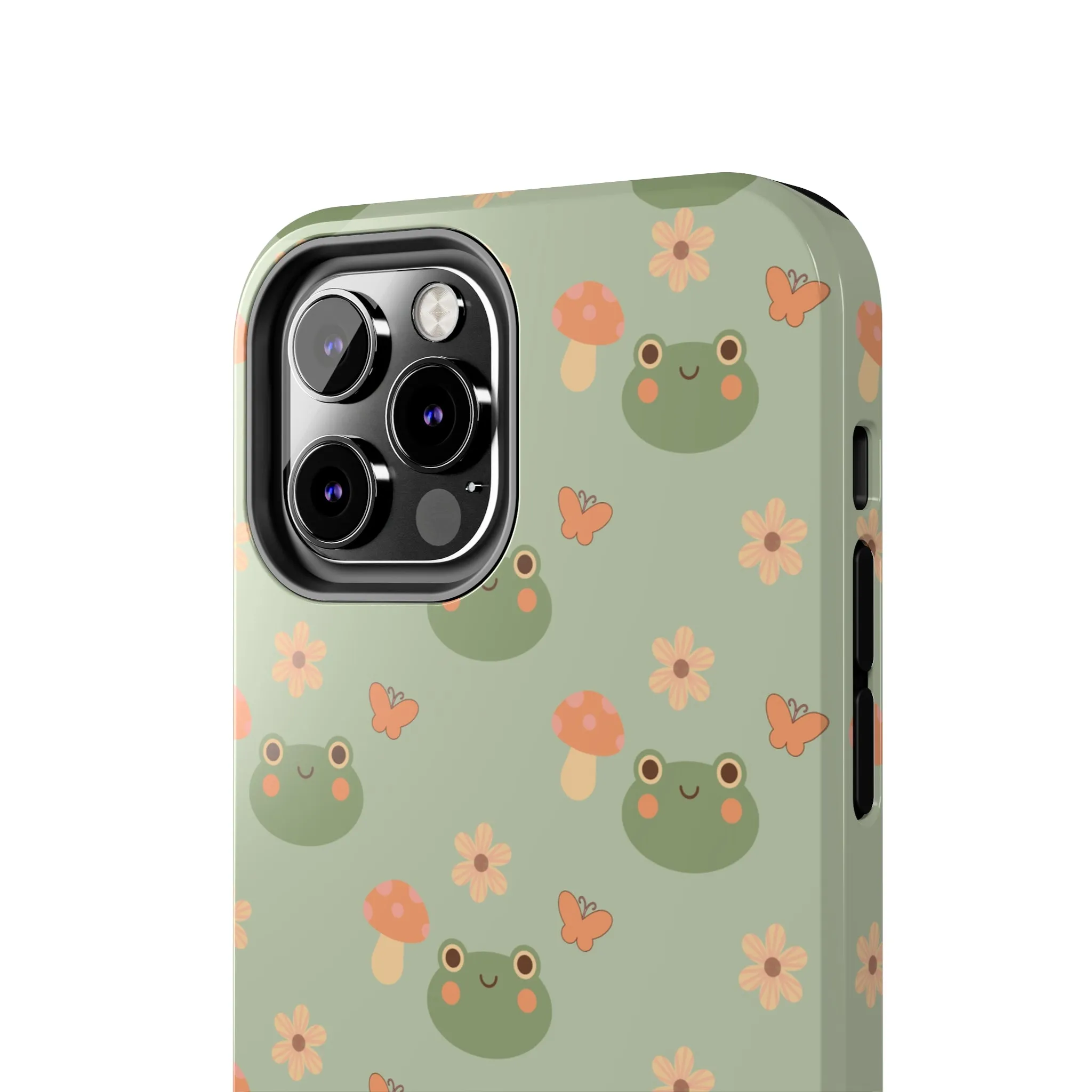 Adorable Frogs and Mushrooms iPhone Case, Cute Pastel Green Aesthetic, Protective Phone Accessory, Tough iPhone Case