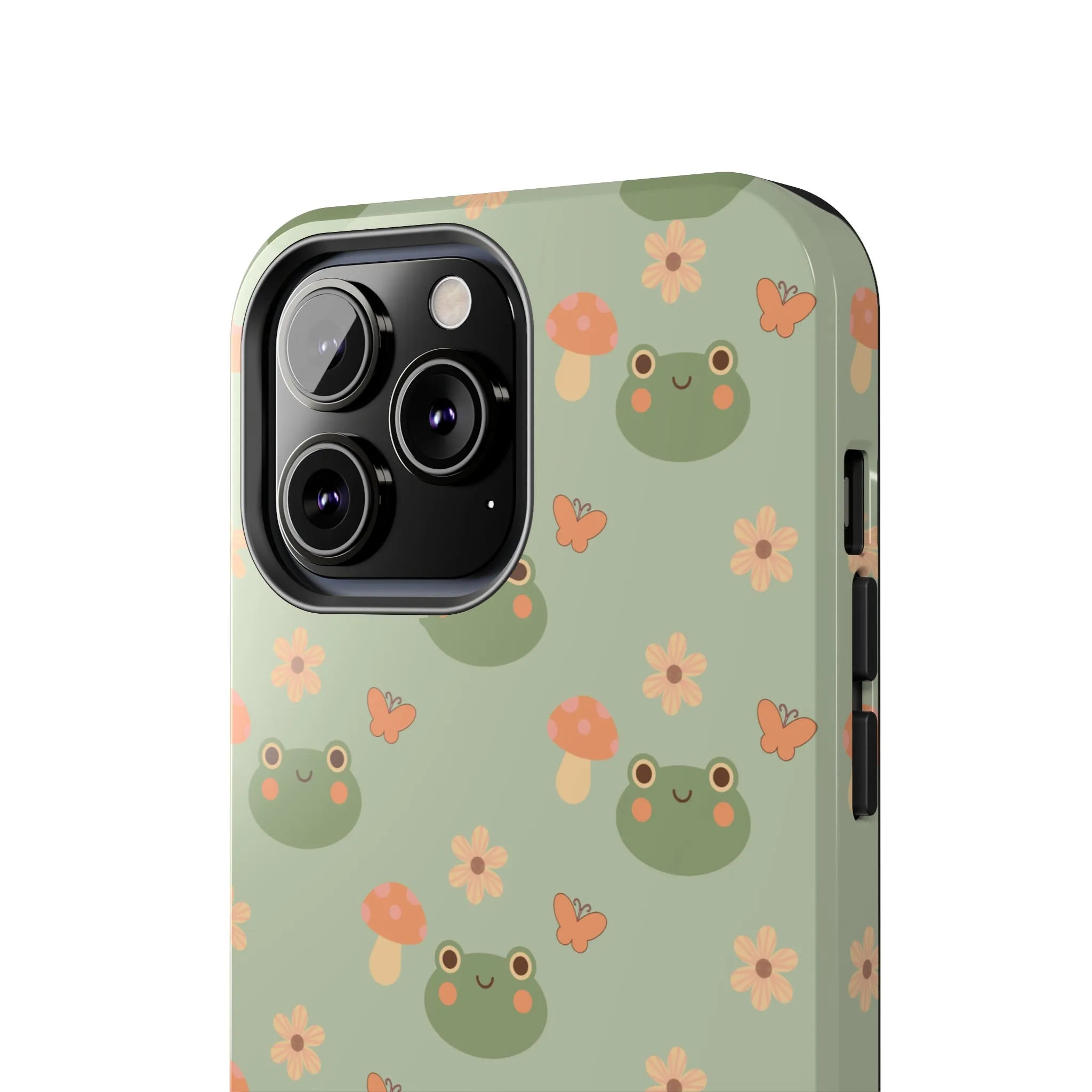 Adorable Frogs and Mushrooms iPhone Case, Cute Pastel Green Aesthetic, Protective Phone Accessory, Tough iPhone Case