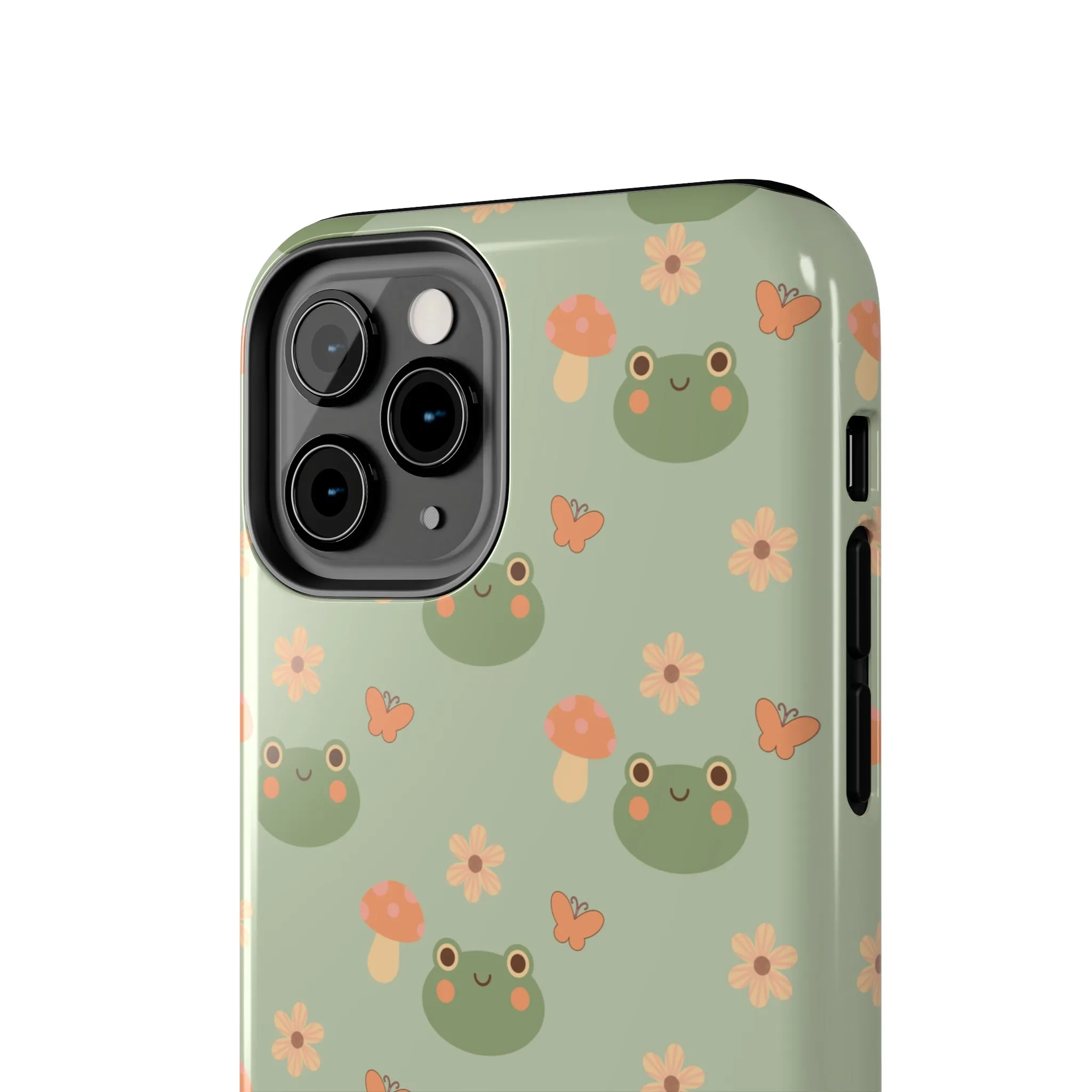 Adorable Frogs and Mushrooms iPhone Case, Cute Pastel Green Aesthetic, Protective Phone Accessory, Tough iPhone Case