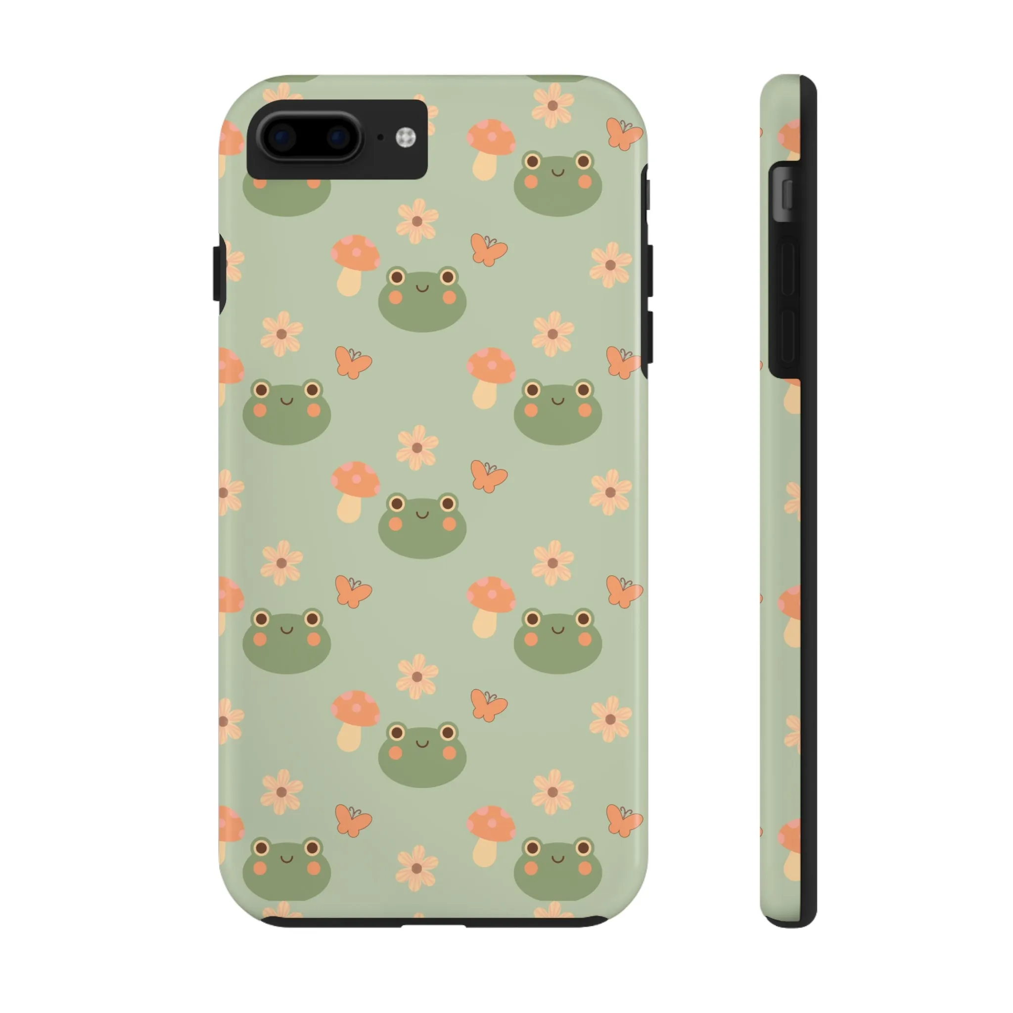 Adorable Frogs and Mushrooms iPhone Case, Cute Pastel Green Aesthetic, Protective Phone Accessory, Tough iPhone Case