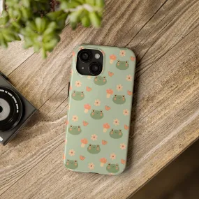 Adorable Frogs and Mushrooms iPhone Case, Cute Pastel Green Aesthetic, Protective Phone Accessory, Tough iPhone Case