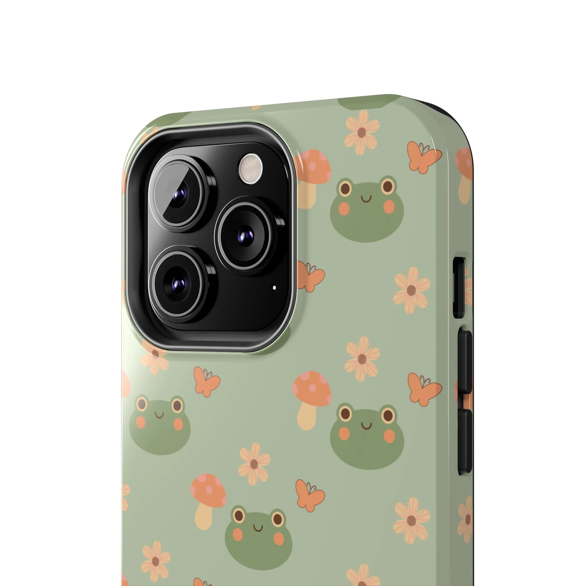 Adorable Frogs and Mushrooms iPhone Case, Cute Pastel Green Aesthetic, Protective Phone Accessory, Tough iPhone Case