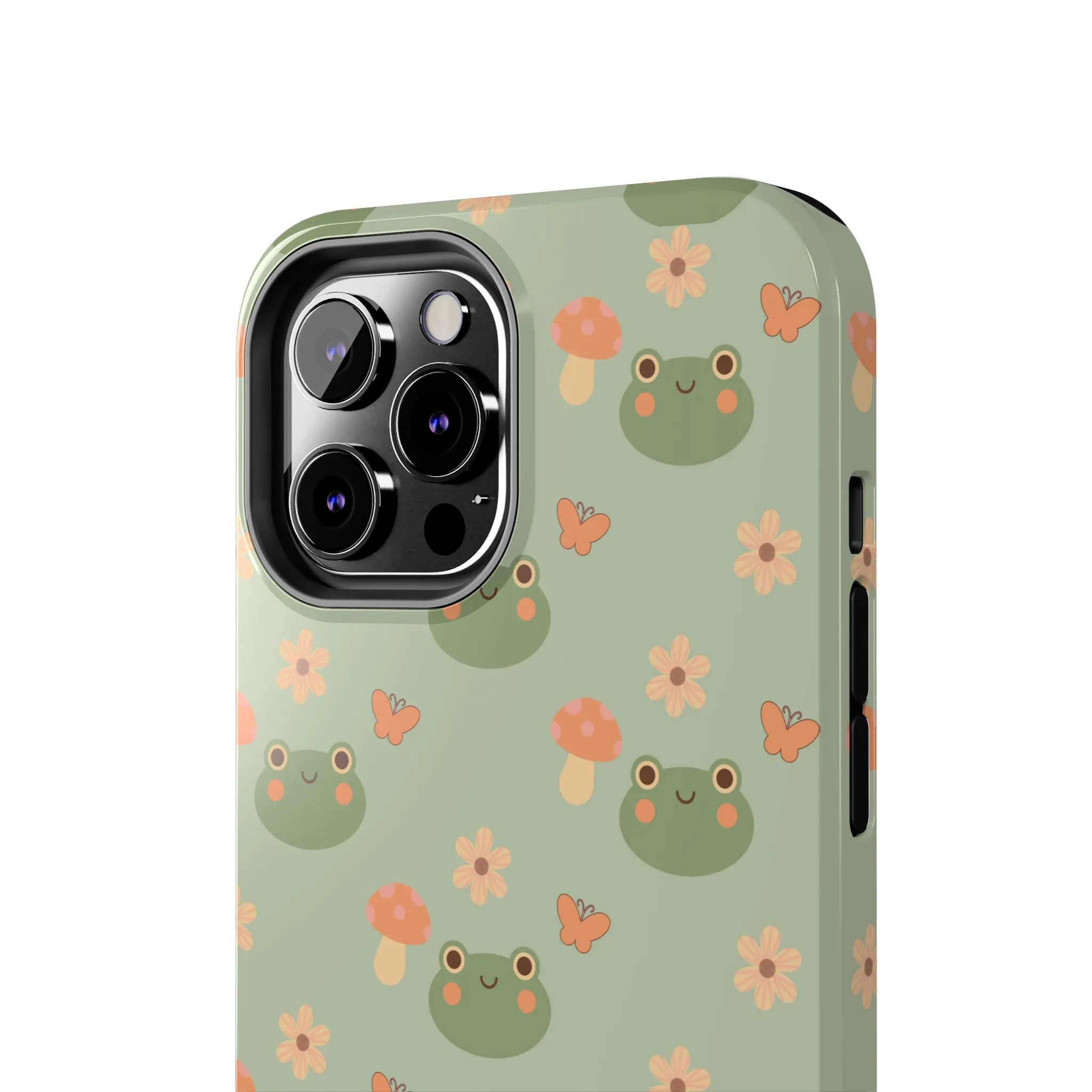 Adorable Frogs and Mushrooms iPhone Case, Cute Pastel Green Aesthetic, Protective Phone Accessory, Tough iPhone Case