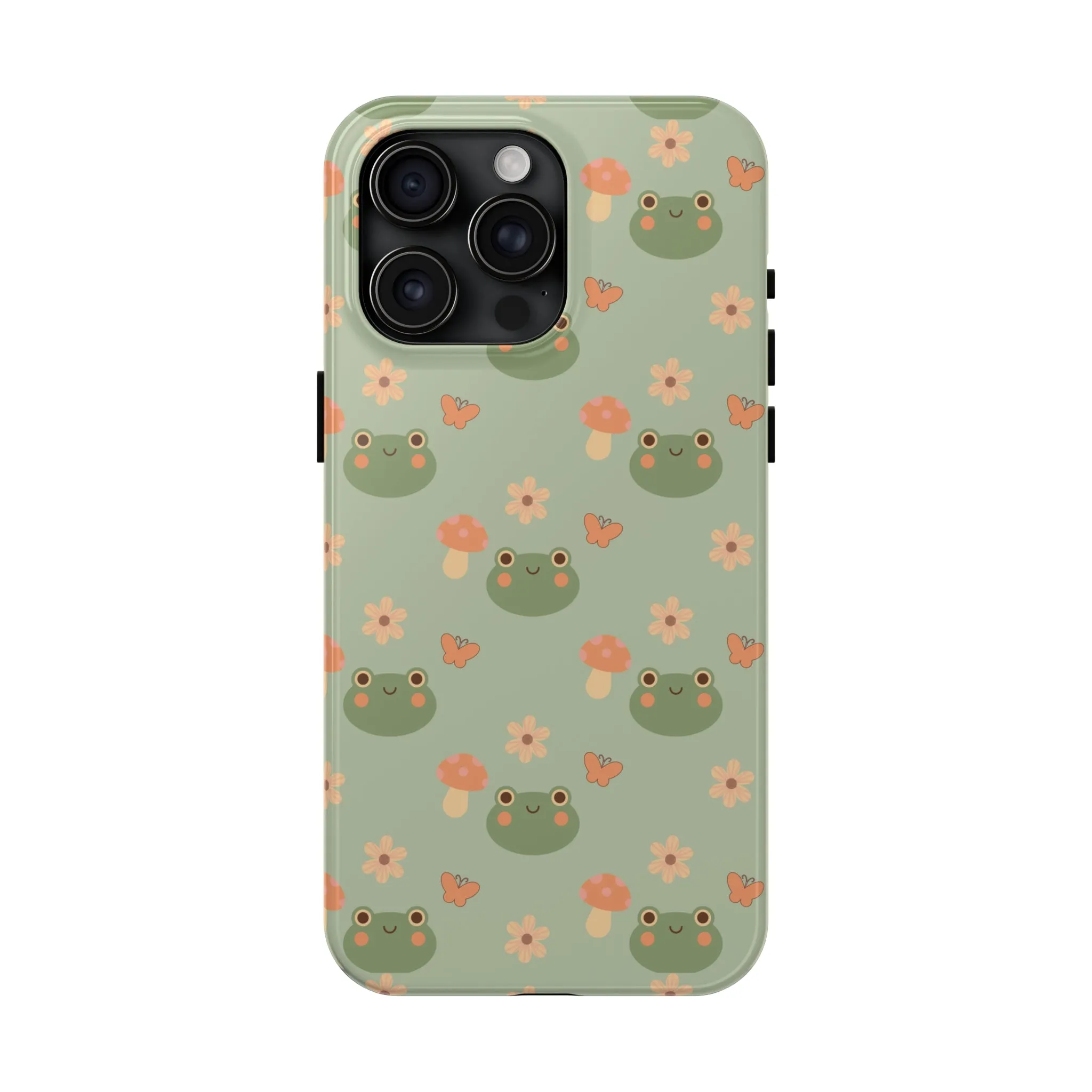 Adorable Frogs and Mushrooms iPhone Case, Cute Pastel Green Aesthetic, Protective Phone Accessory, Tough iPhone Case