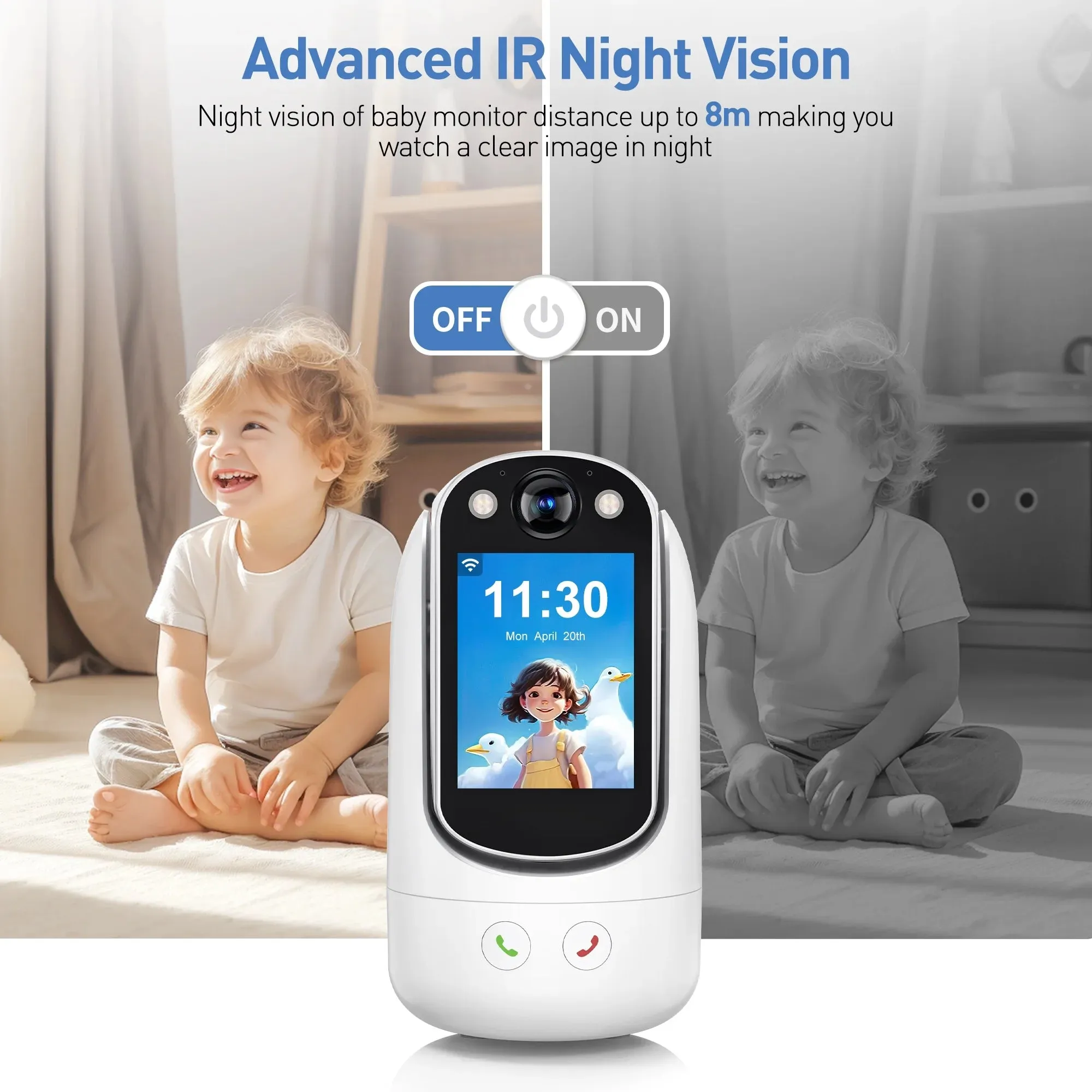 Advanced 1080P HD Baby Monitor with Two-Way Video Call, 2.8” Screen, AI Motion Detection, and Full-Color Night Vision for Home Security and Care of Infants, Pets, and Seniors