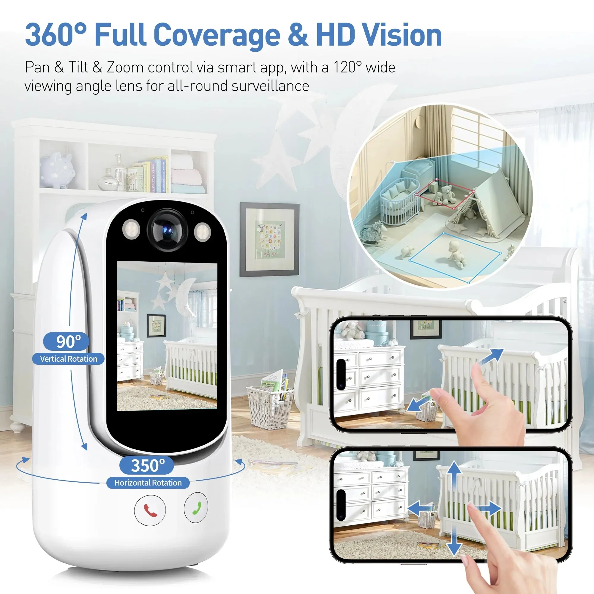 Advanced 1080P HD Baby Monitor with Two-Way Video Call, 2.8” Screen, AI Motion Detection, and Full-Color Night Vision for Home Security and Care of Infants, Pets, and Seniors