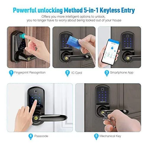 Aibocn Fingerprint Smart Lock, Keyless Entry Door Lock with Bluetooth, Touchscreen Keypad Deadbolt Lock with App Control, IC Card, Code, Easy to Install for Home Hotel Apartment, Right Handle