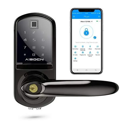 Aibocn Fingerprint Smart Lock, Keyless Entry Door Lock with Bluetooth, Touchscreen Keypad Deadbolt Lock with App Control, IC Card, Code, Easy to Install for Home Hotel Apartment, Right Handle