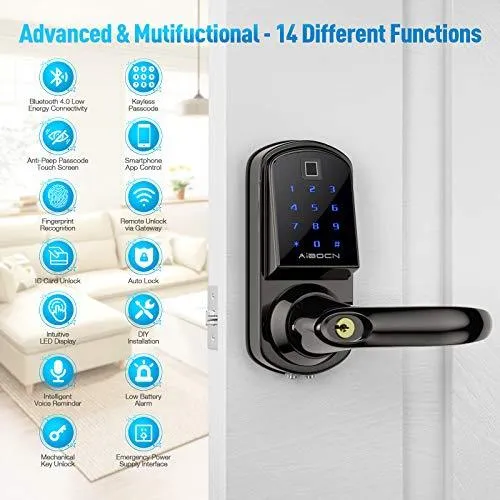 Aibocn Fingerprint Smart Lock, Keyless Entry Door Lock with Bluetooth, Touchscreen Keypad Deadbolt Lock with App Control, IC Card, Code, Easy to Install for Home Hotel Apartment, Right Handle