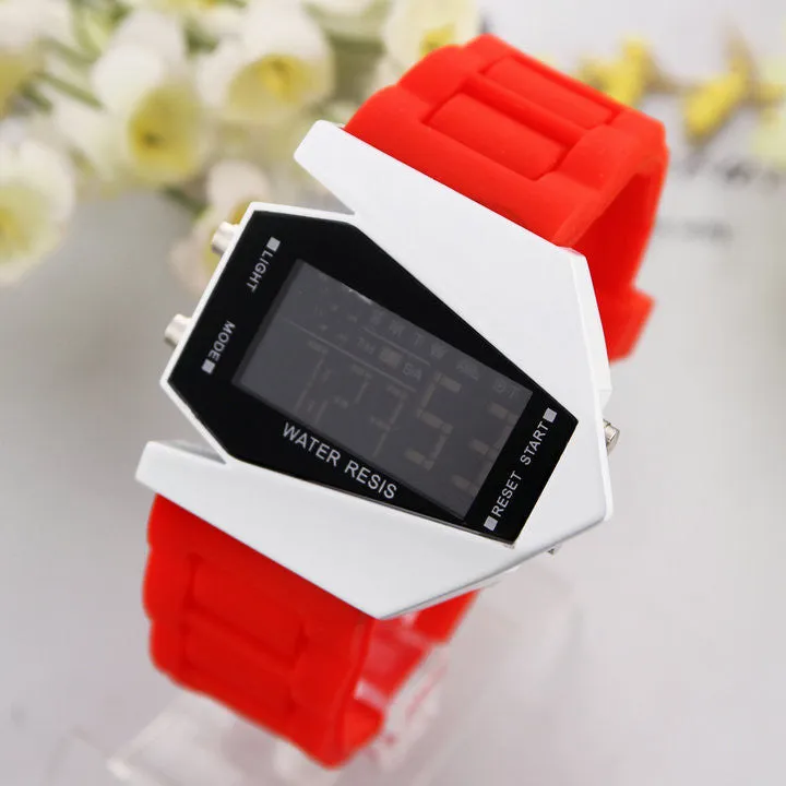 Aircraft LED Watches Digital hours Stainless steel Case Sports Watch Back Light rubber strap Casual watches