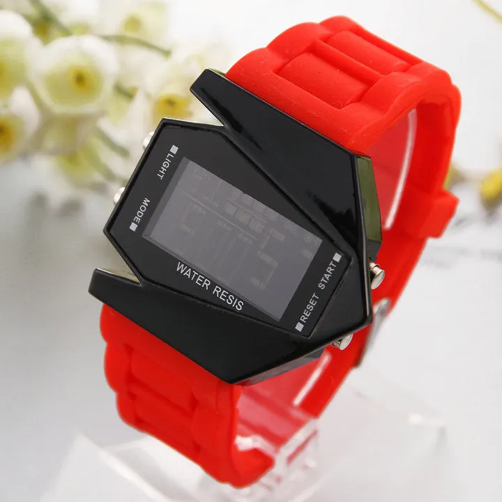 Aircraft LED Watches Digital hours Stainless steel Case Sports Watch Back Light rubber strap Casual watches