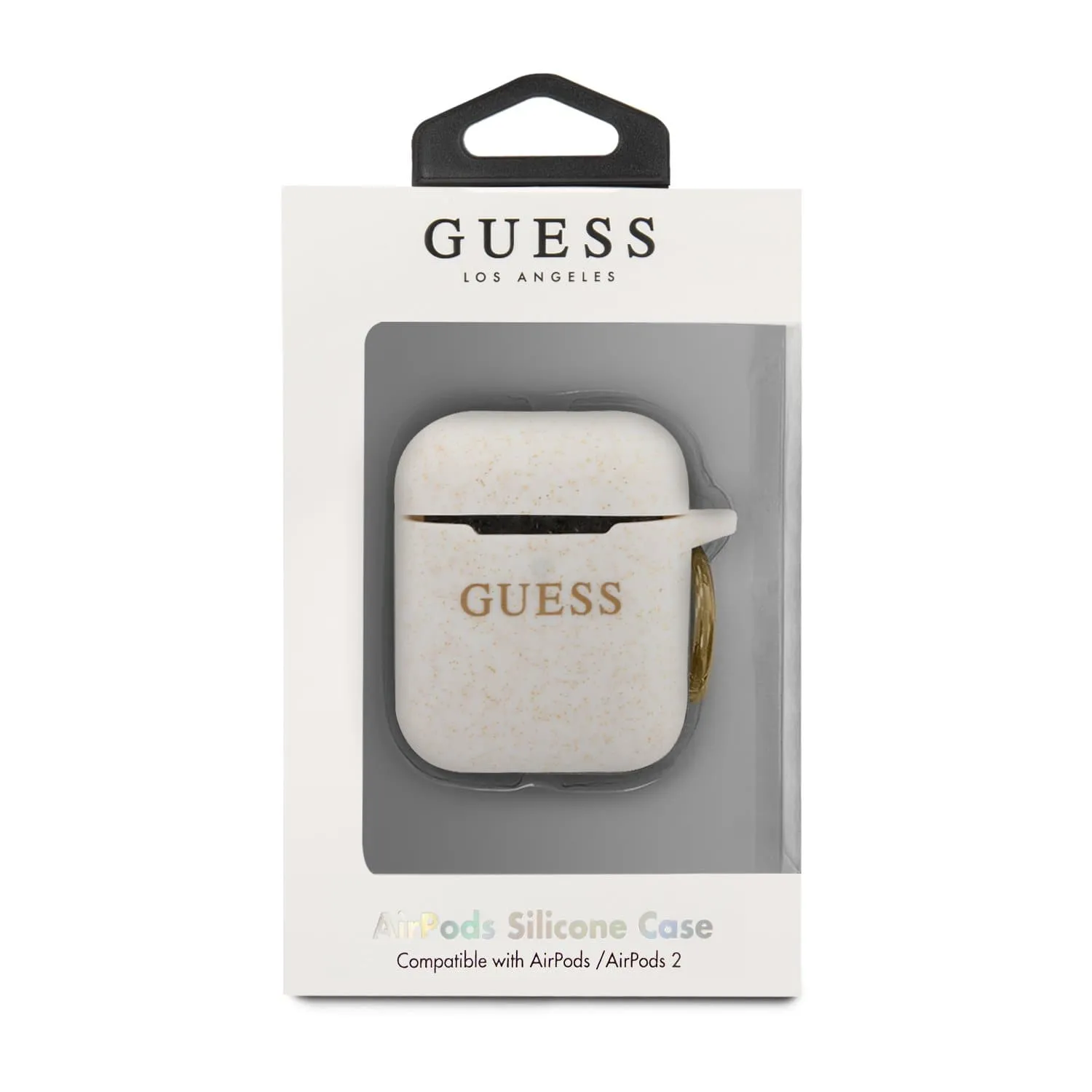 Airpods 1/2 - Silicone White With Ring Printed Logo & Glitter - Guess