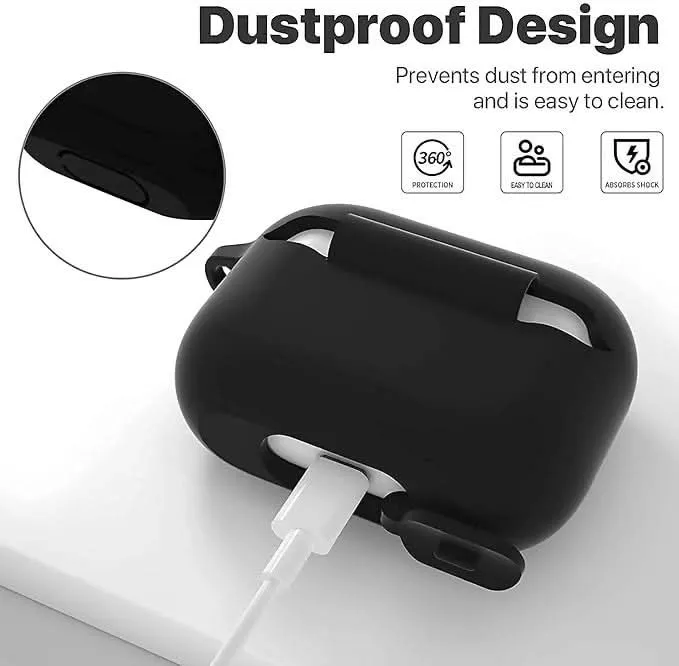 AirPods Pro Soft Silicone Case with Keychain Attachment (Black, TPT)