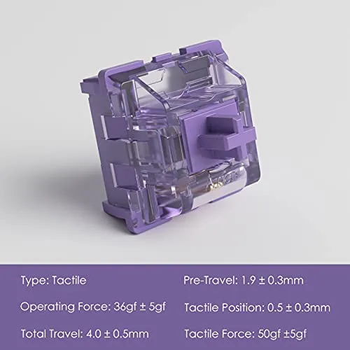 Akko CS Switches, 3 Pin 36gf Tactile Switch Compatible for MX Mechanical Keyboard (45 pcs, Lavender Purple)