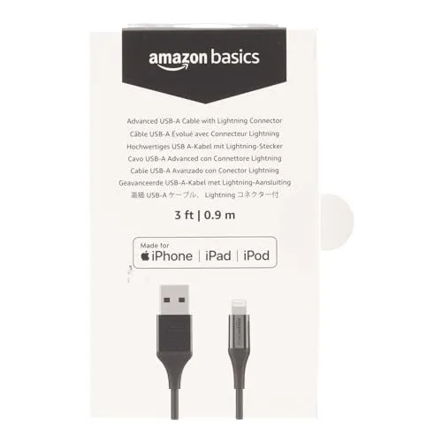 Amazon Basics 2-Pack USB-A to Lightning ABS Charger Cable, MFi Certified Charger for Apple iPhone 14 13 12 11 X Xs Pro, Pro Max, Plus, iPad, 10,000 Bend Lifespan, 6 Foot, White