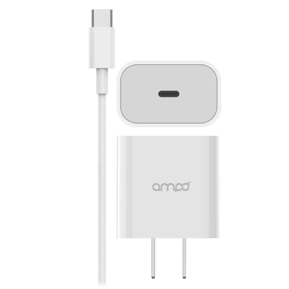 AMPD PD Fast 20W USB C Wall Charger with USB C to USB C Cable 4ft by AMPD