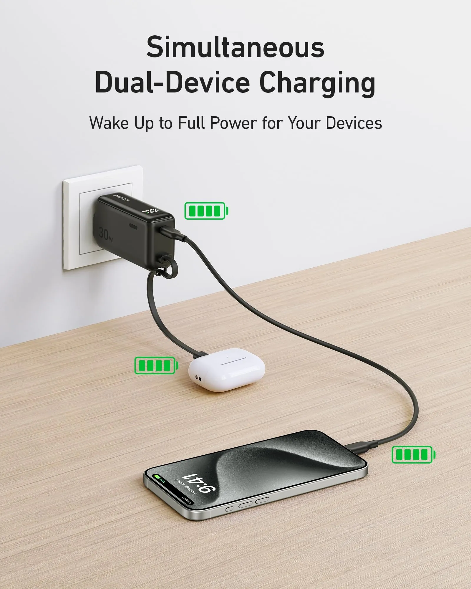 Anker Power Bank (30W, Fusion, Built-In Lightning Cable)