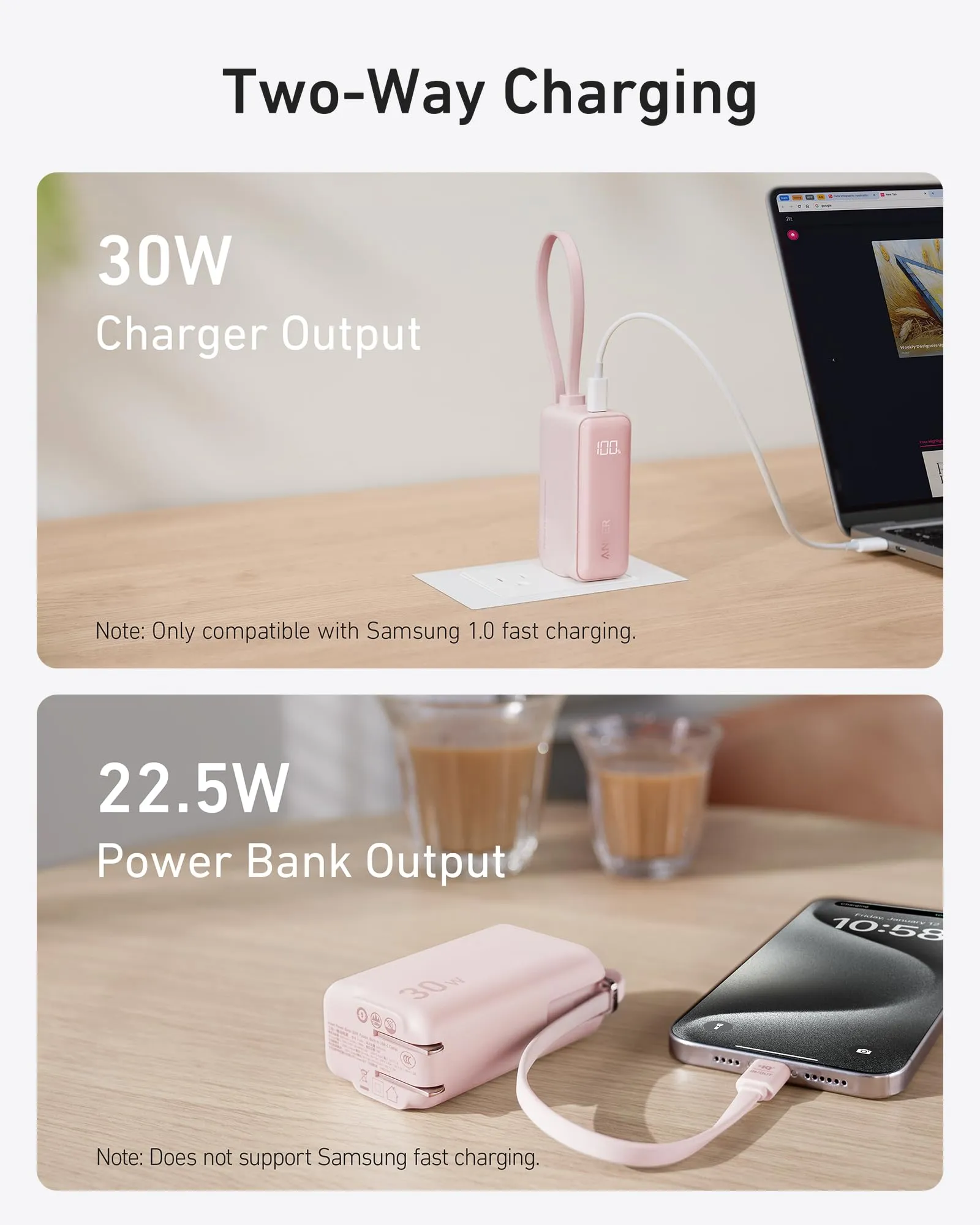 Anker Power Bank (30W, Fusion, Built-In Lightning Cable)